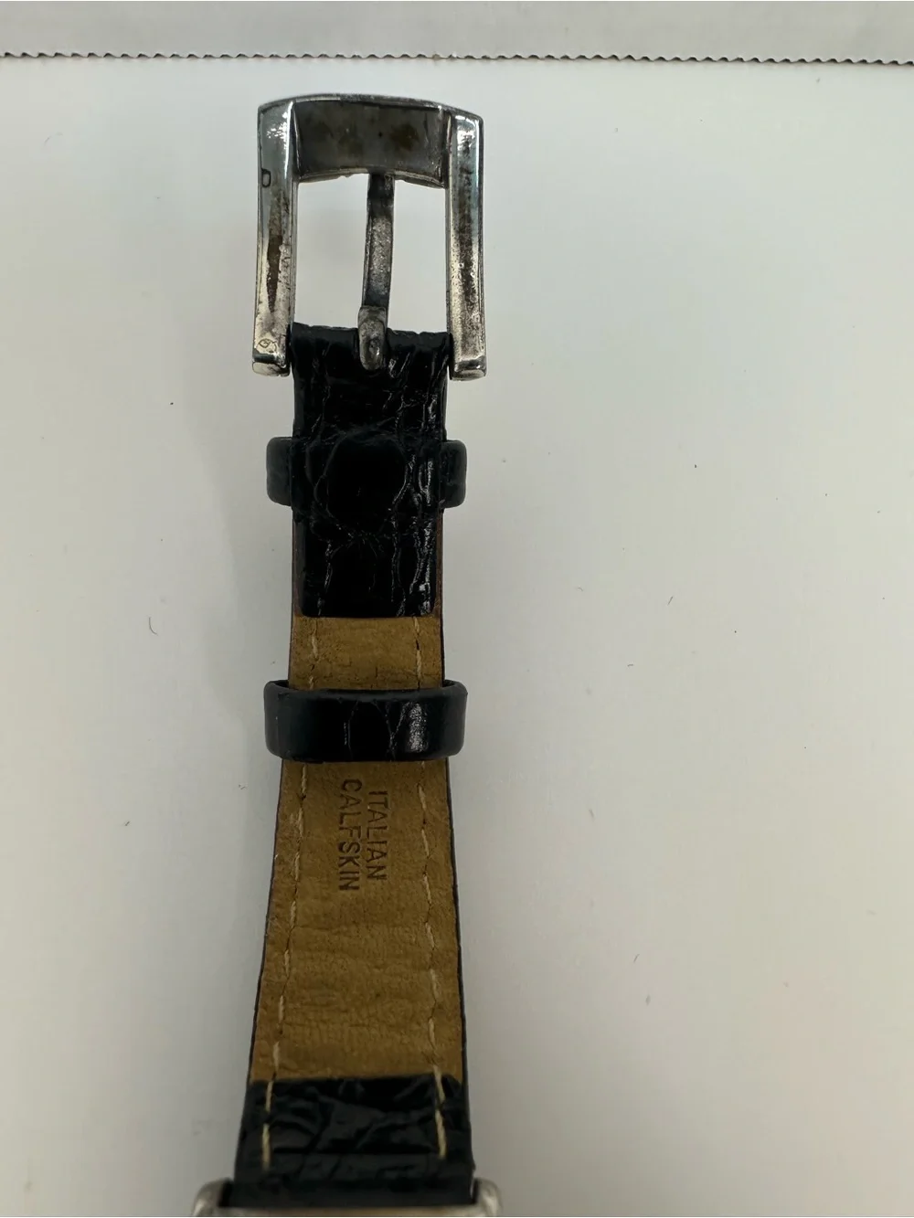 Brighton Oxford Black Leather Strap Silver-Tone Rectangular Watch